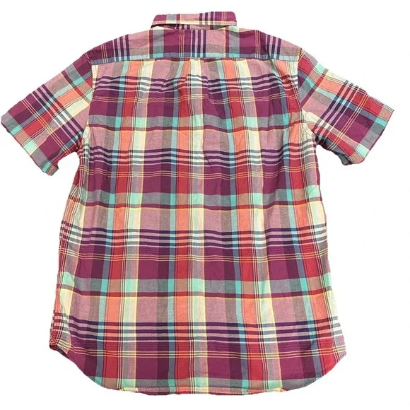 Preppy Colorful Madras Button Down Shirt Mens Large Slim Fit Colorful Old Navy - Picture 2 of 7